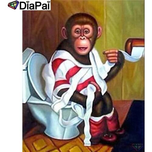 DIAPAI 5D DIY Diamond Painting 100% Full Square/Round Drill "Toilet monkey" Diamond Embroidery Cross Stitch 3D Decor A23594