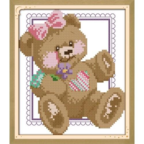 Teddy Bear cross stitch kit 14ct 11ct count print canvas stitches embroidery DIY handmade needlework plus