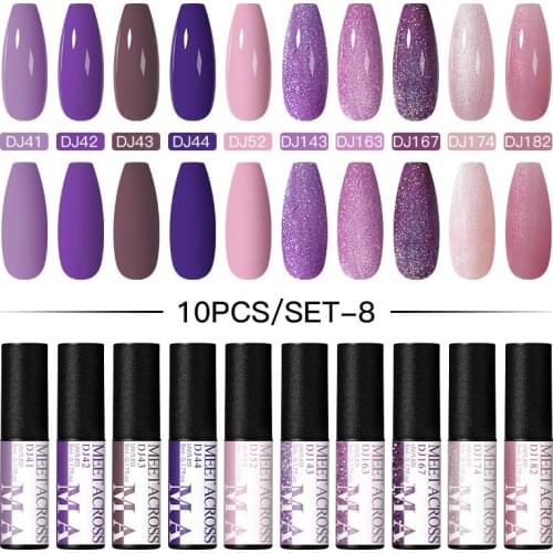 MEET ACROSS Bright Color Gel Nail Polish Set 10pcs Semi Permanent UV Led Gel Varnish Soak Off Nail Lacquers Gellak Nail Kit