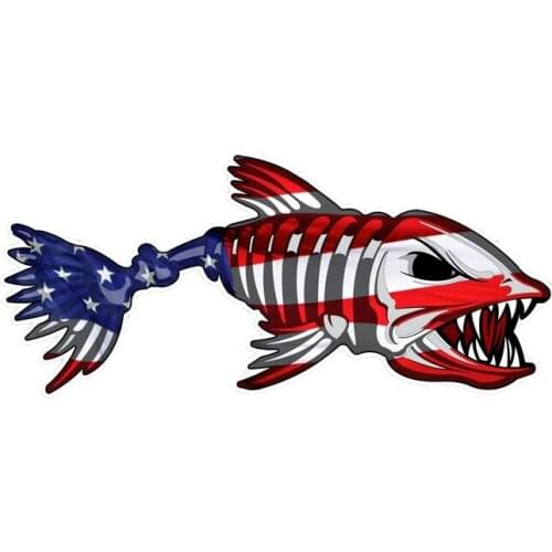 LLY-0643 Skeleton Fish Car Sticker USA Fish Bone Modeling Stickers PVC Auto Laptop Sunscreen Waterproof Self-adhesive Decals