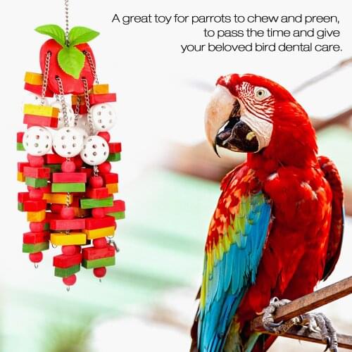 Natural Wooden Birds Parrot Colorful Toys Chew Bite Hanging Cage Balls Large Bird Parrot Toys Banana Skewers