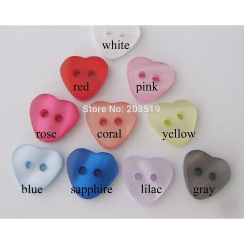 NBNOWL Left/Right Two Holes heart shape resin Pearl buttons mix 50pcs 11mm*12mm kids clothes decoration craft sewing
