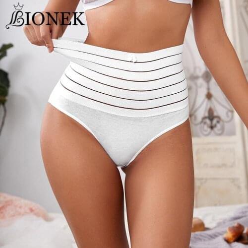 BIONEK Women High Waist Shaping Panties Transparent Stripes Body Shaper Slimming Tummy Underwear Butt Lifter Seamless Panties