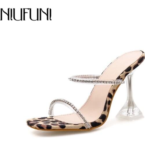 NIUFUNI 2020 New Summer Women Slippers Crystal High Heels Fashion Strap Rhinestone Sandals Outdoor Shoes Woman Plus Size 42