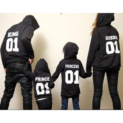2017 Autumn Winter Couple Clothes Hoodies KING Queen Princess Prince Print Sweatshirts Lover Pullover for Man and Women Child