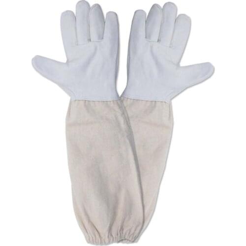 Beekeeping Gloves Goatskin Leather Canvas Protective Gloves with Vented Sleeves for the Beginner Beekeeper