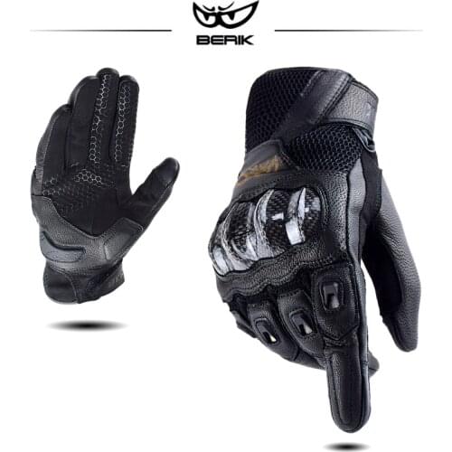 BERIK Motorcycle Gloves Breathable Moto Racing Gloves Men Full Finger Outdoor Motorbike Protective Gear Motocross Leather Gloves