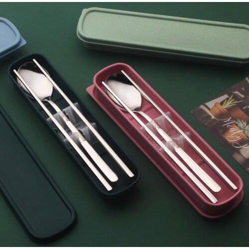 Portable 304 Stainless Steel Chopsticks Spoon Set Dinnerware with Storage Box