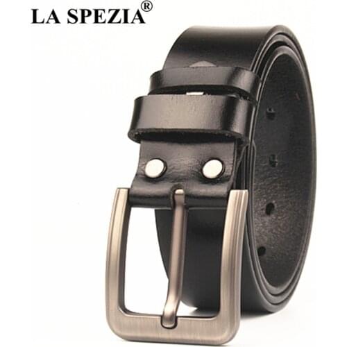 LA SPEZIA Large Size Belts 145cm Genuine Leather Belt Male Black Brown Pin Buckle Casual Extra Long Plus Size Men Belt
