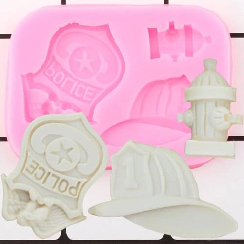 Fireman Hat Police Badge Silicone Mold Fire Hydrant Cupcake Topper Fondant Cake Decorating Tools Resin Clay Candy Chocolate Mold
