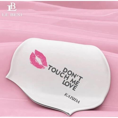 LEBESI 2018 New Arrival Women Swimming Cap Lipstick Printed White Color Waterproof Swim Caps For Long Hair Cap