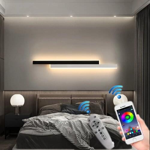Modern LED Background Wall Lights Simple Nordic Living Room Acrylic Aluminum Black White Strip Wall Lamp Long Indoor Lighting