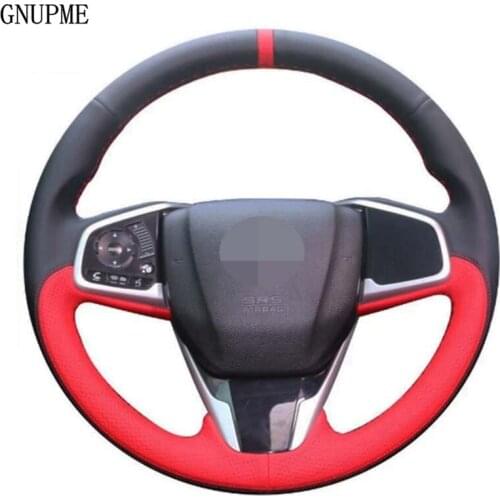 Car Steering Wheel Cover Hand-Stitched Black Genuine Leather For Honda Civic 10th 2016-2017 CRV CR-V 2017