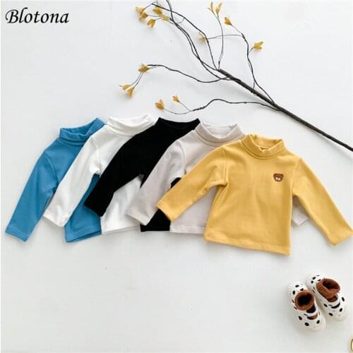 Blotona Baby Boy Girl Cartoon Bear Patch Sweatshirt Casual Half High Collar Long Sleeve Pullover Sweater Tops, 3-24Months
