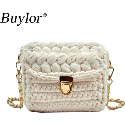 Buylor New 2021 Womens Bag Single Chain Crossbody Bags for Women Cloth Crochet Woven Tote Bag Small Women Shoulder Bags