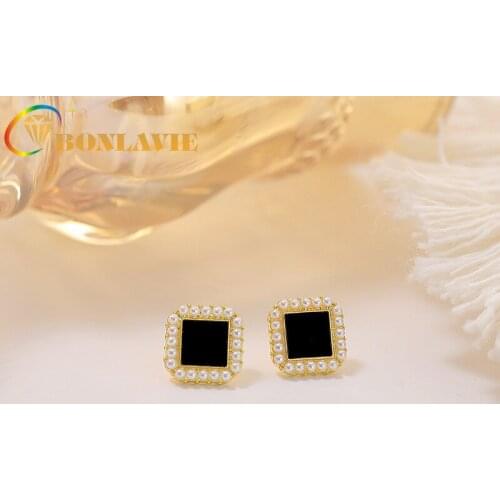 BONLAVIE Pearl Small Fragrance Square Temperament Retro Small Earrings