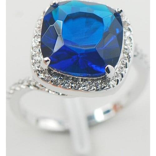 Blue Crystal Zircon White Crystal Zircon Women 925 Sterling Silver Ring F826 Size 6 7 8 9 10