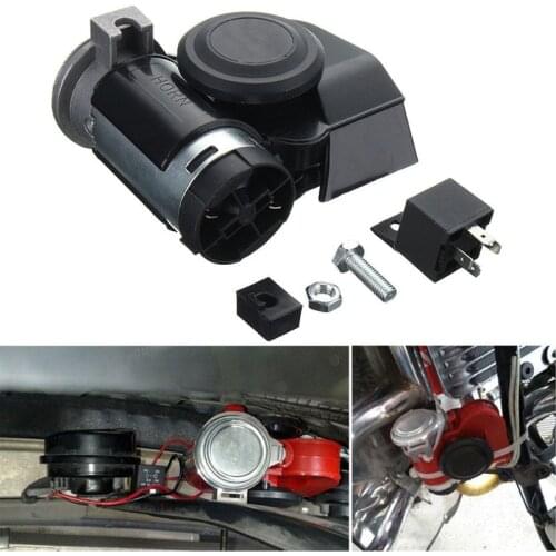 12V Dual Tone Trumpet Super Loud 130dB Electric Pump Air Horn black for Car Truck Train SUV Motorcycle Boat