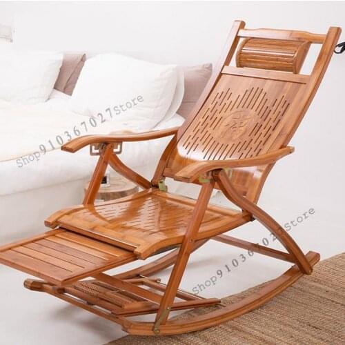 Bamboo Rocking Chair Recliner Folding Siesta Lazy Leisure For Adults Taishi Chair Household Balcony Solid Wood Easy Wicker Chair