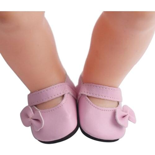 40-43 Cm Baby Boy Dolls Shoes Leather Pink Bow Dress Shoe American Newborn Cute Toys Accessories Fit 18 Inch Girls Gift g9