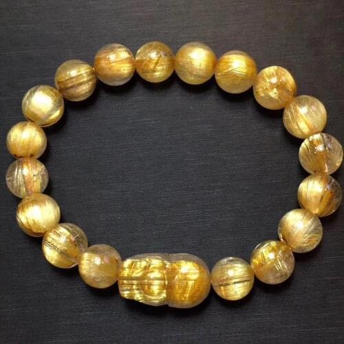 Genuine Natural Brazil Gold Rutilated Quartz Crystal Bracelet 9mm Woman Man Round Beads Pi Xiu Pendant Wealthy AAAAAA