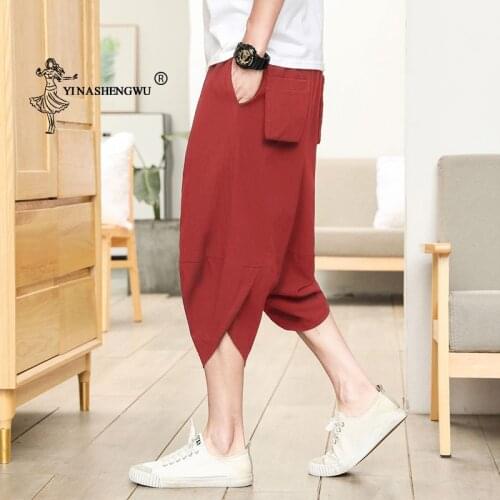 Japan Style Men Kimono Pants Yukata Beach Casual Loose Print Pants Japanese Kimono Traditional Pants Haori Pants Asian Costume