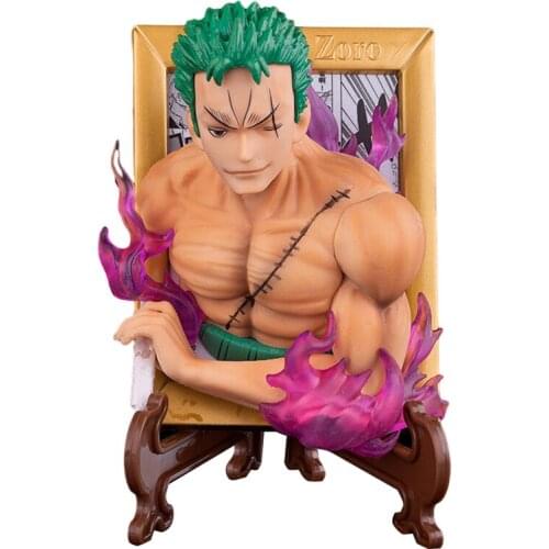 One Piece Anime Figure Action Roronoa Zoro Photo Frame Refrigerator Paste Q Version Doll Hand-made Model Ornament Children Toys