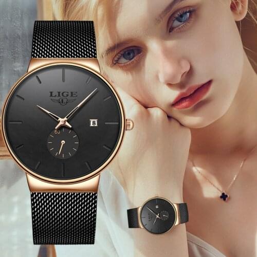 2021 LIGE Fashion Minimalist Womens Quartz Watch Top Brand Luxury Womens Watches Ultra Thin Waterproof Business Wrist Watch