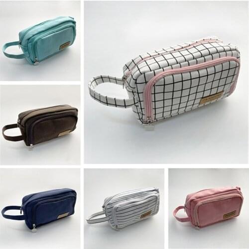 Student Pencil Case Simple Hand Carry Super Large Capacity Double-layer Thickened Canvas Pen Case-20*7*11cm Pen Bag Student Gift