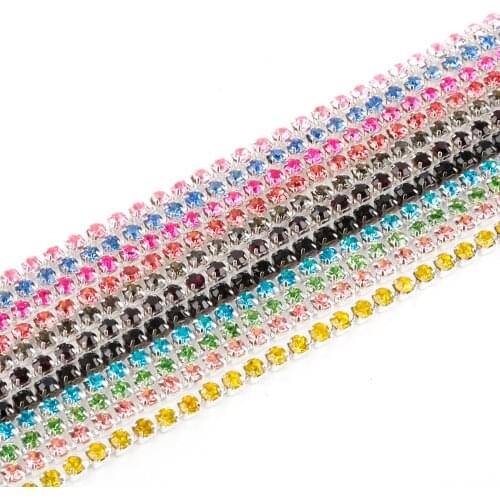 3.0MM Colorful Rhinestone Cup Chain Fine AB Claw Rhinestones DIY Silver Base Crystal Accessories for Party Dinner Dress Shoes