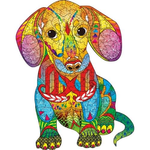 Cute Dog Wooden Animal Puzzles For Children Educational Toys Adults Puzzles Games Wooden Jigsaw DIY Crafts Gifts Color Paper Box