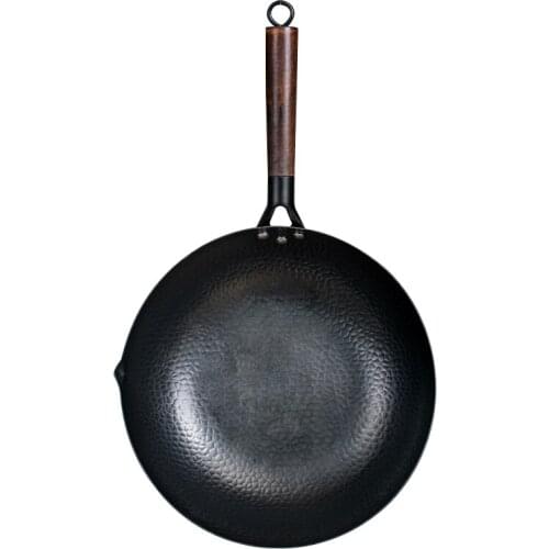 Handmade Household Iron Pot 32CM Uncoated Health Wok Non-Stick Pan Fish Scale Wok Kitchen Tools