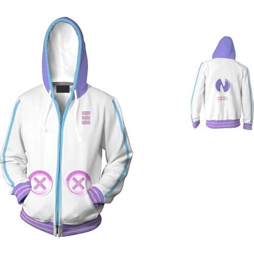 Game Neptune Cosplay Costume Hoodie 3D Print Costume Jacket Zipper Sweatshirt Halloween Zipper Jersey