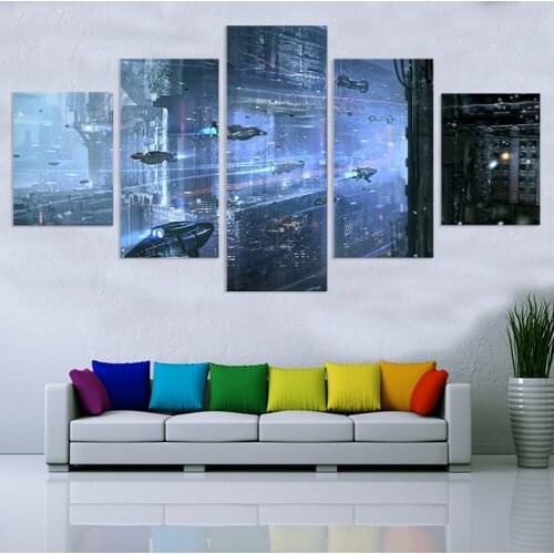 Canvas Painting Wall Art with Frame 5 Pieces Underwater City Paintings Cyberpunks Poster For Living Room Home Decor Pictrues
