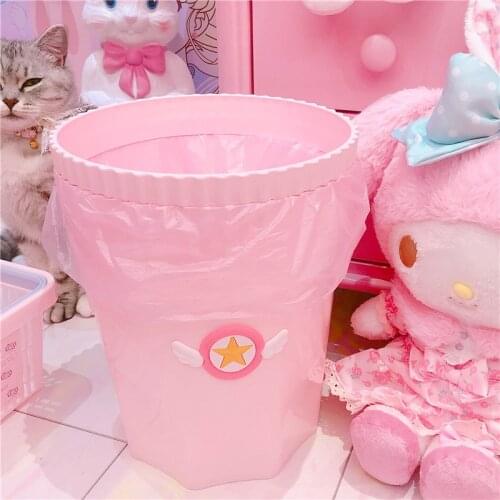 Creative Pink Waste Bin Anime Card Captor Sakura Plastic Trash Can Kawaii Cartoon Home Office Desktop Garbage Storage Basket New