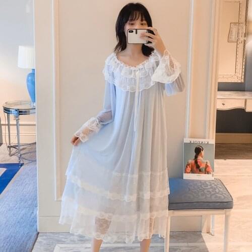 Spring summer lovely sweet goddess aesthetic court wind lace princess nightdress fairy home dress has big size sleepwear