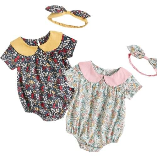 Summer Infant Baby Girls Clothes Cotton Short sleeve Flower Jumpsuit One piece Outfit Toddler Baby Girl Bodysuits