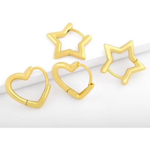 FLOLA Small Polished Heart Hoop Earrings For Women Gold Star Huggie Earrings Statement Wholesale Simple Jewelry Gifts ersv02