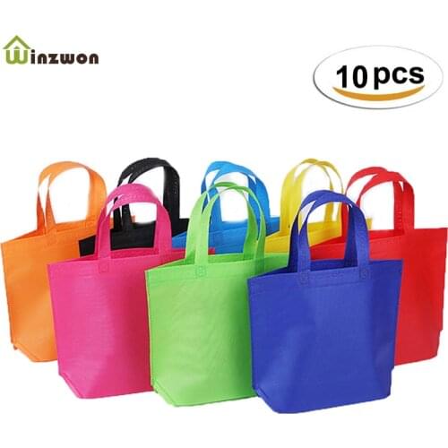 10PC Multi-use Gift Tote Bags Kids Birthday Party favor Non-woven Treat Bags 7 Solid Color with Handle Shopping Bag DIY Gift Bag