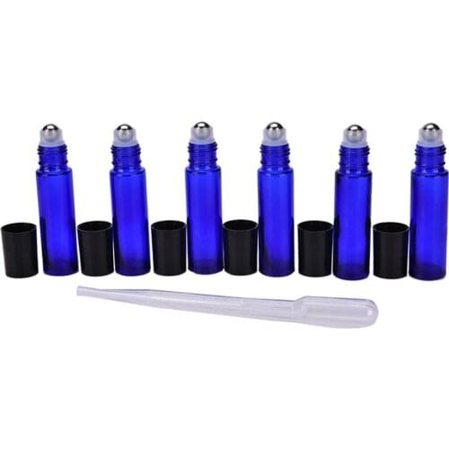 6pcs/Set Refillable Bottles 10ml Glass Roll on Bottles Aromatherapy Essential Oil Roller Bottles with Metal Ball Brushed Cap