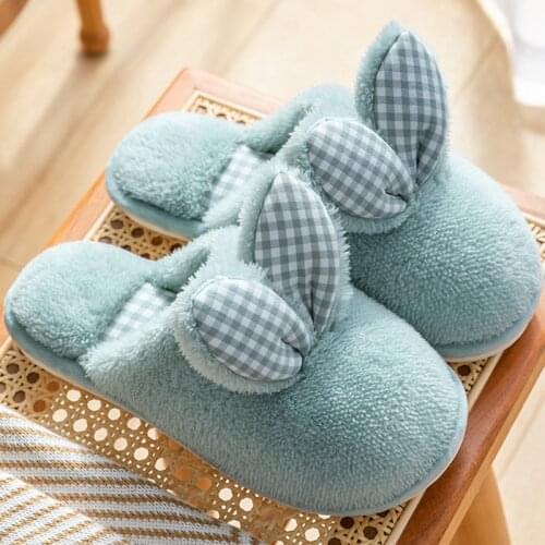 Fashion Women Slippers Winter Warm Fur Shoes Men Couples Cute Rabbit Ears Soft Sole Home Indoor Ladies Plush Slides Zapatillas