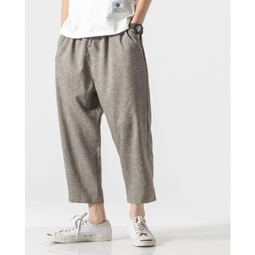 Men Oversize Wide Leg Pants 2020 Mens Straight Casual Ankle-Length Pants Chinese Style Summer Male Harem Pant