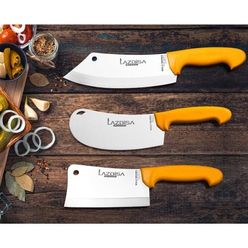 Lazbisa Kitchen Knife Set Meat Bone Chicken Pita Onion Pizza Line Pastry Line Gold Series Set of 3 Stainless Steel