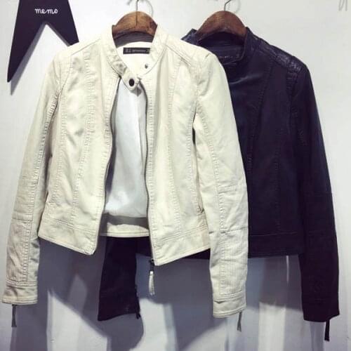 2020 New Slim Solid Color Leather Coat Female Short Womens Leather Motorcycle Fashion Leisure Clothing Womens Leather Jacket