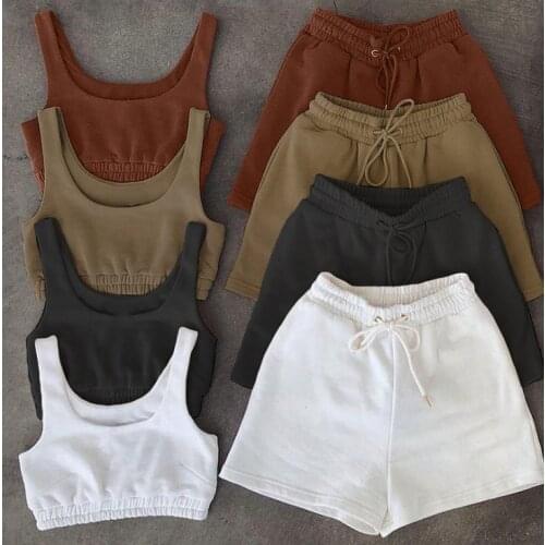 New 2021 summer high waist lace-up fashion casual shorts vest suit women