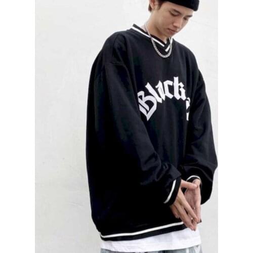 2021 Autumn New American Retro Embroidery Letter V-neck Pullover Hoodies Men And Women Niche Trendy Brand Tops Street Loose Wild