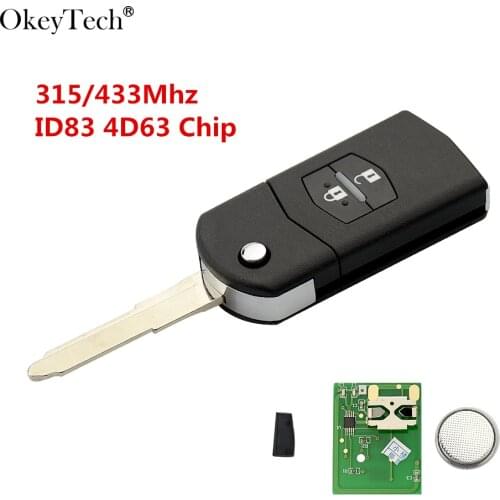 Okeytech 2 Button Flip Folding Remote Car Key 315/433Mhz With ID83 4D63 Transponder Chip For Mazda 3 6 M3 M5 M6 Uncut Blade