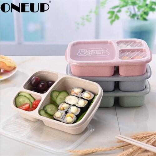ONEUP Wheat Straw Lunch Box 2020 Health 3 Grid Student Portable Food Storage container Microwavable Eco-Friendly BPA-Free picnic