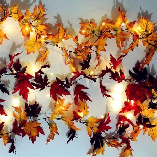 Battery Operated Autumn Maple Leaf Cane Shaped String Lights Christmas Holiday Party Fairy Silver Wire Decoration