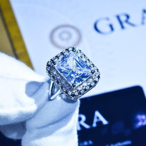 WEGARSTI Dazzling Sparkling Engagement Rings For Women Silver 925 Jewelry Wedding Statement Square Simulated Mosangite Ring